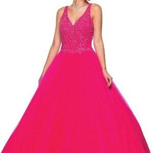 V-Neck Ballgown Shape Long Evening Dress JT336